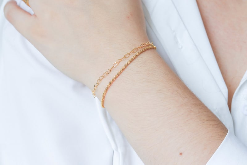 Pulseira Dupla Corações Encadeados Luxe banhada a ouro 18k — TK Semijoias