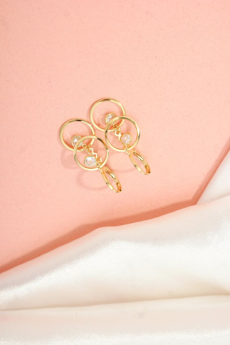 Brinco Duplo Círculo com Zircônia banhada a ouro 18k — TK Semijoias