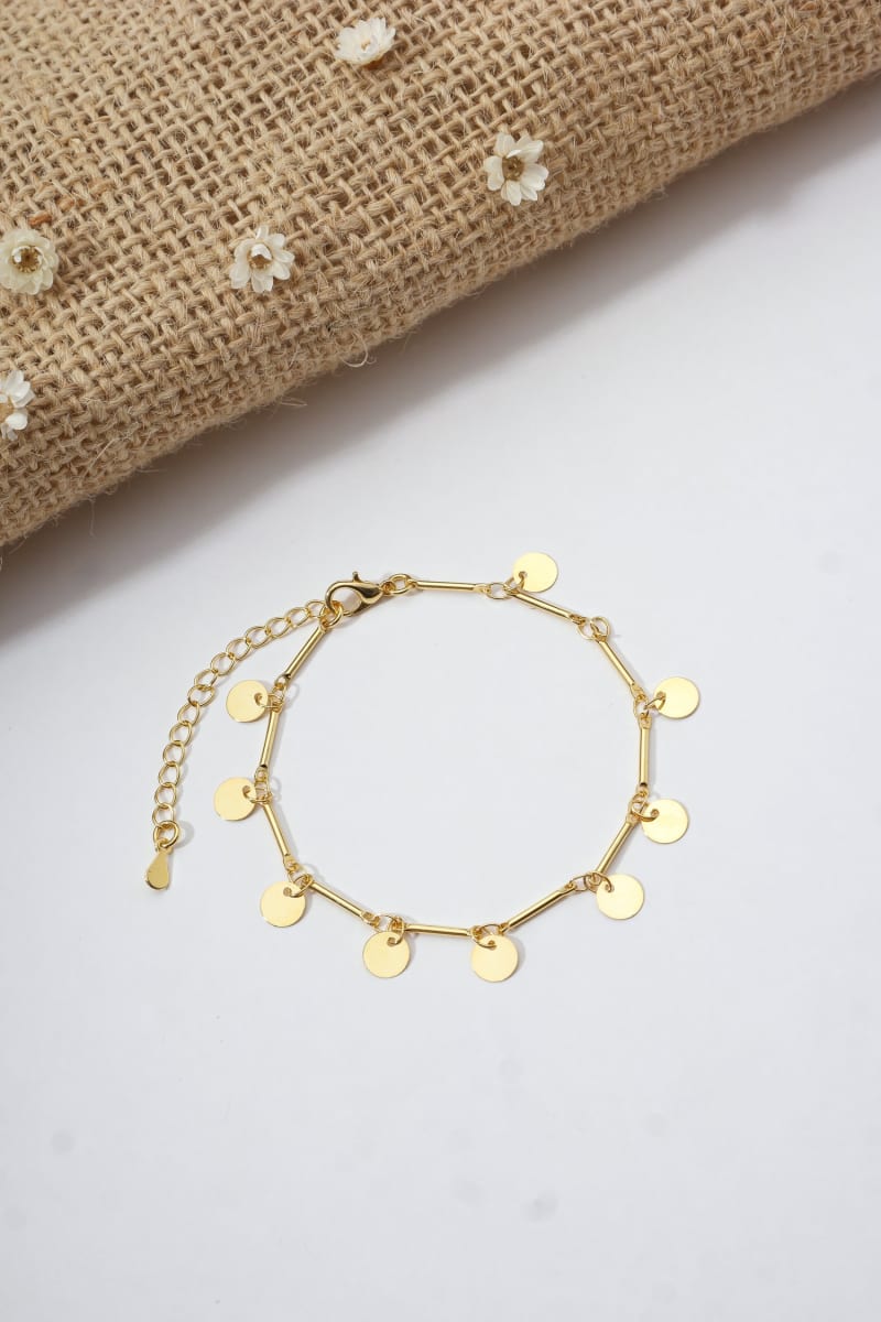Pulseira Fio Dourado Chapinhas Redondas banhada a ouro 18k — TK Semijoias