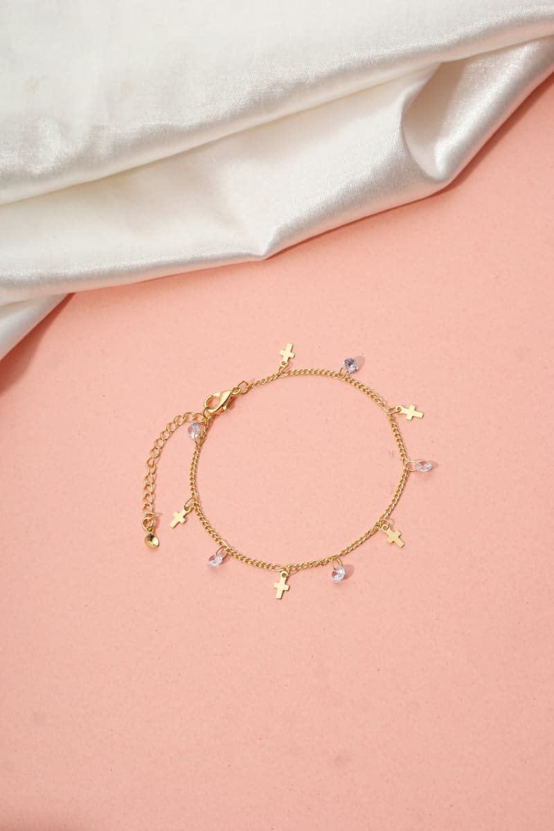 Pulseira Strass & Cruz Dourada banhada a ouro 18k — TK Semijoias