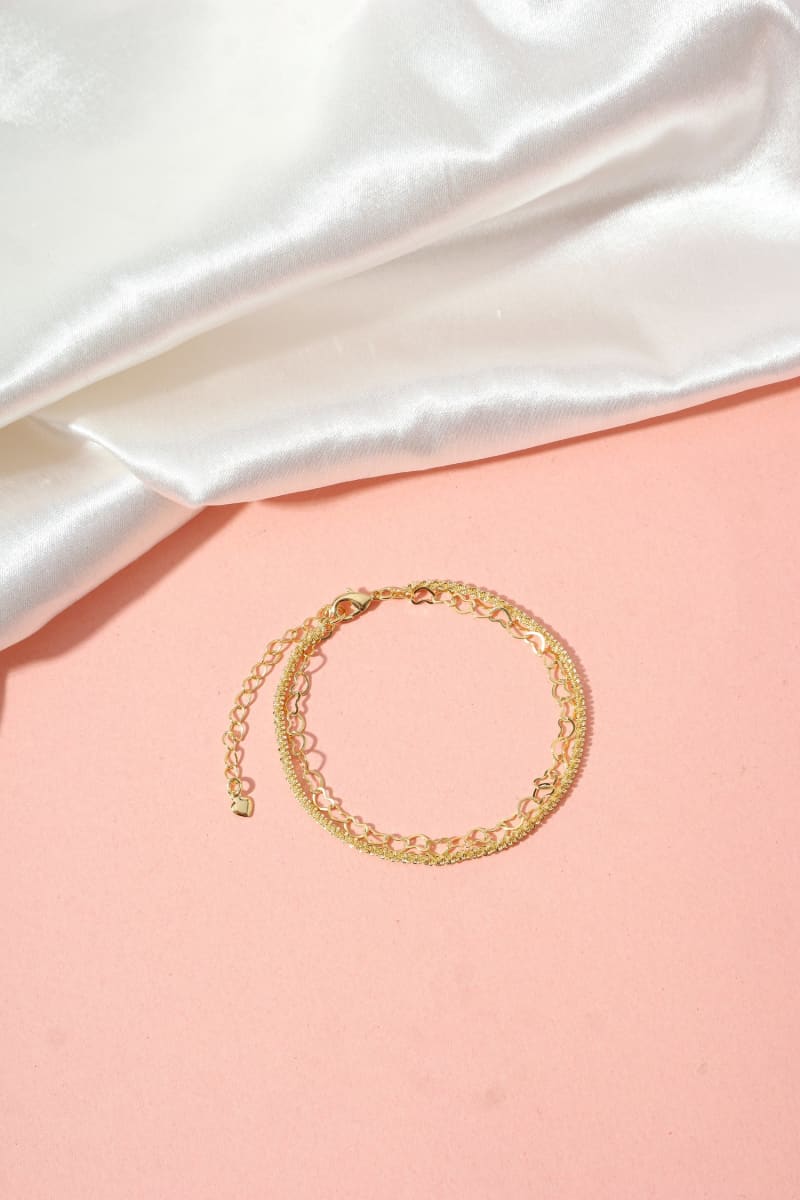 Pulseira Dupla Corações Encadeados Luxe banhada a ouro 18k — TK Semijoias