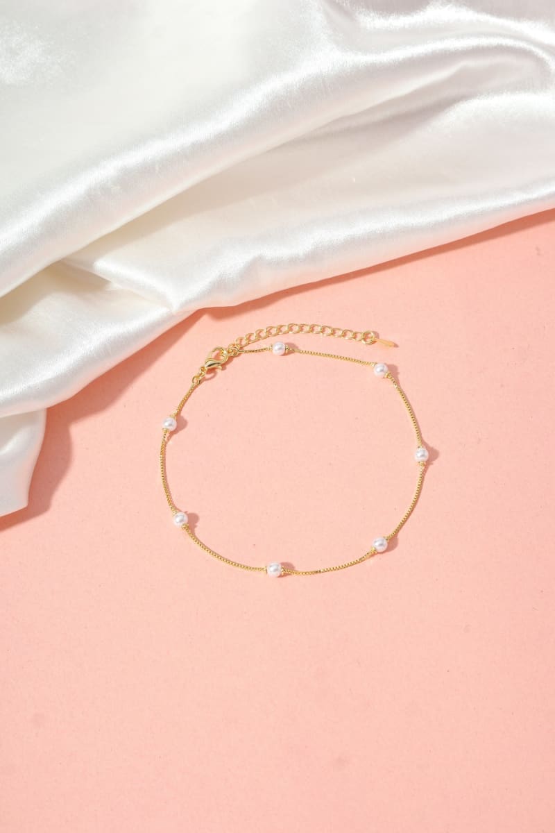 Tornozeleira Veneziana com Pérolas banhada a ouro 18k — TK Semijoias