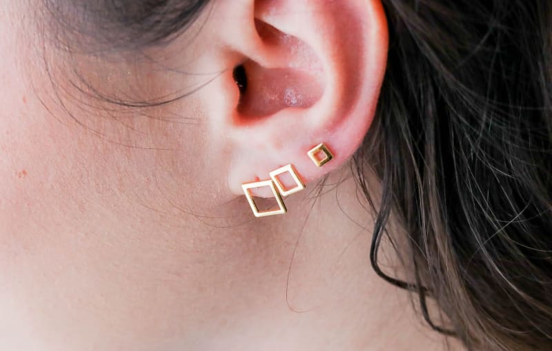 Brinco Ear Jacket Quadrado Geométrico banhada a ouro 18k — TK Semijoias