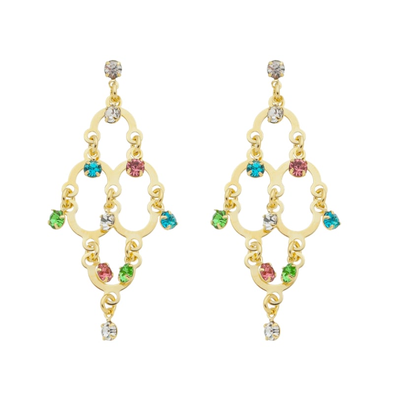 Brinco Luxe Zircônia Multicolor banhada a ouro 18k — TK Semijoias