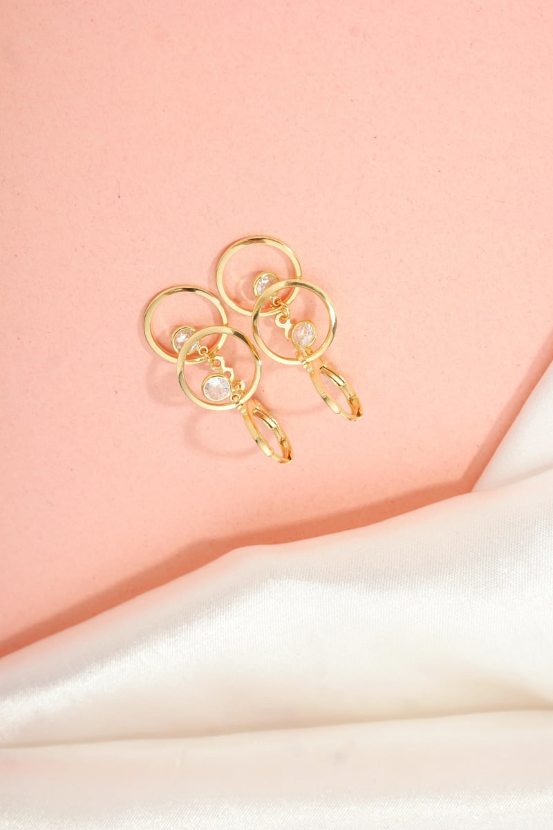 Brinco Duplo Círculo com Zircônia banhada a ouro 18k — TK Semijoias