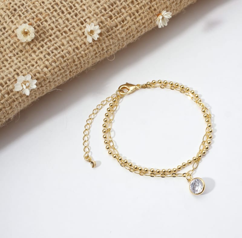 Pulseira Dupla Esferas & Cartier com Zircônia banhada a ouro 18k — TK Semijoias