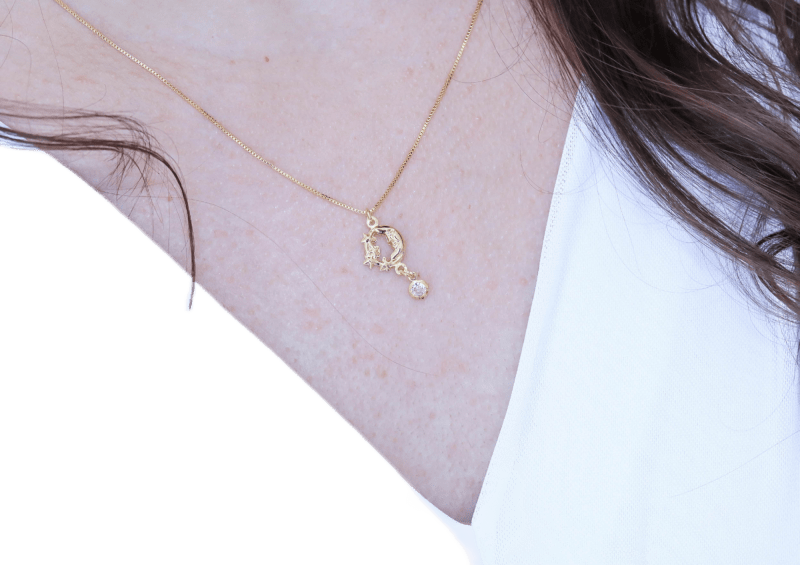 Colar Celestial Lua & Estrela com Zircônia banhada a ouro 18k — TK Semijoias