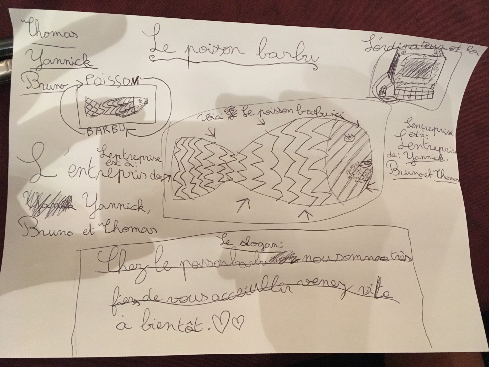 Le Poisson Barbu — dessin original réalisé par la fille de Thomas Vierling