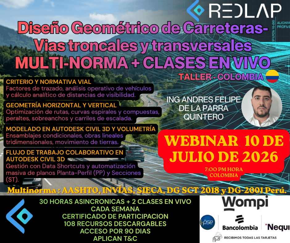 Webinar Gratuito: Capacitación Avanzada en Diseño Geométrico de Carreteras y Modelado de Vías Troncales en Civil 3D