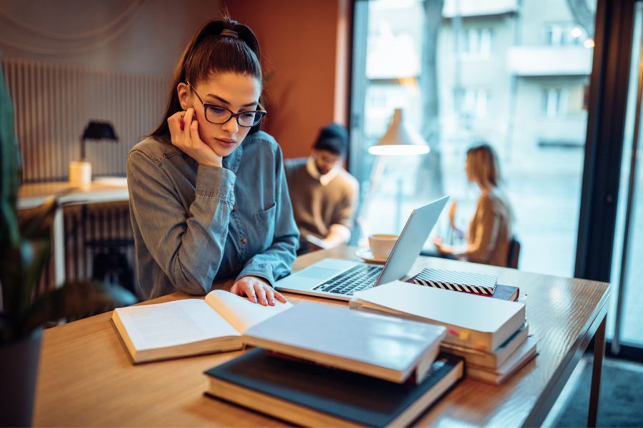 student studying from past papers