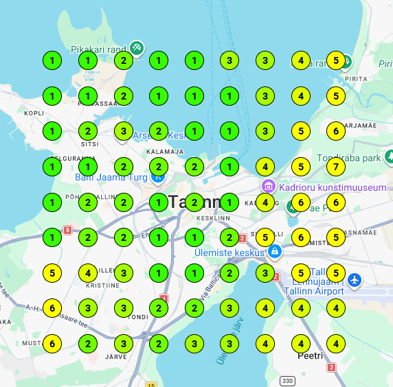 Google Maps ranking heatmap for Plumber Technic Tallinn