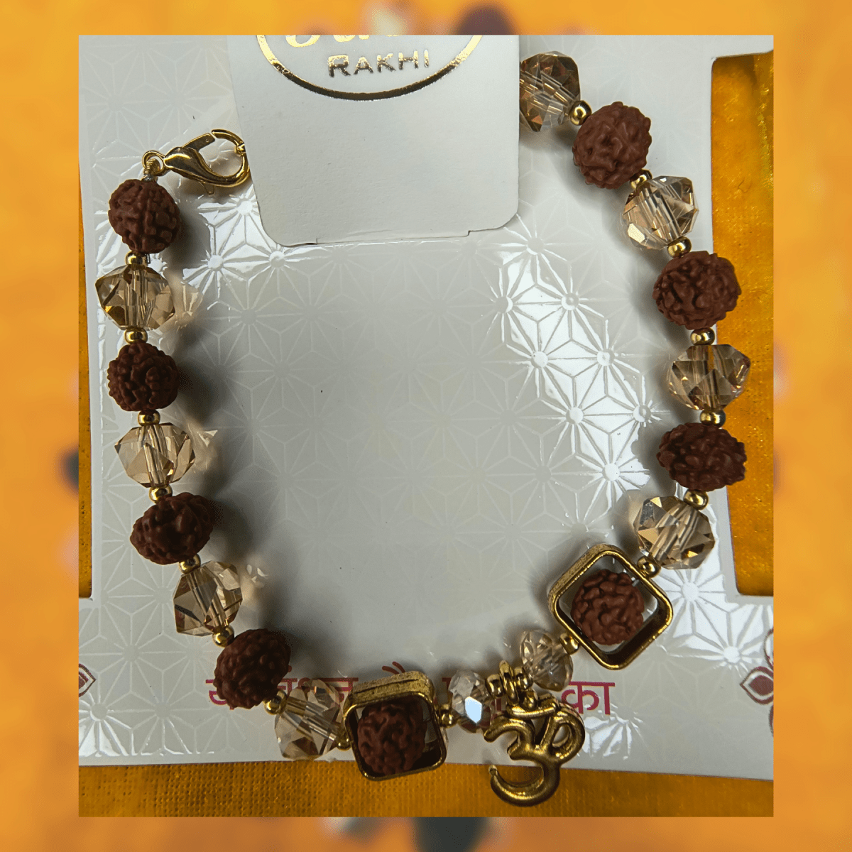 OM Rudraksha Rakhi Bracelet for Brother by Trishaaya | Stylish Rakhi with Rudraksha & Crystal Beads | Adjustable Chain Clasp | Raksha Bandhan Special