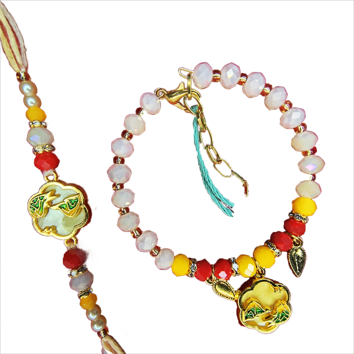 Premium Bhaiya Bhabhi Rakhi Pair with Resin-Look Birds Motif | Designer Raksha Bandhan Rakhi Set by Trishaaya