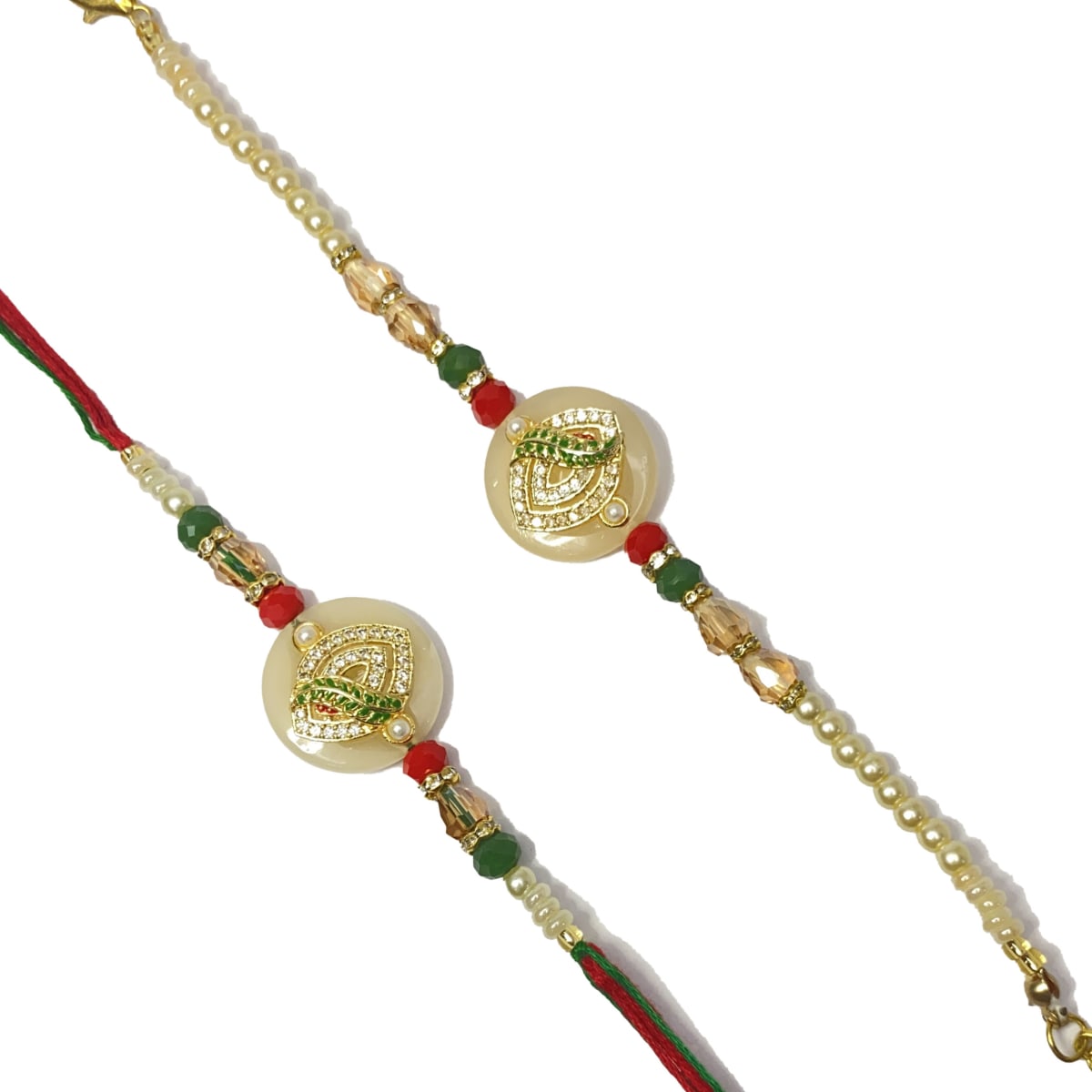 Premium Bhaiya Bhabhi Rakhi Pair with AD Stone Leaf Design | Elegant Raksha Bandhan Rakhi Set by Trishaaya
