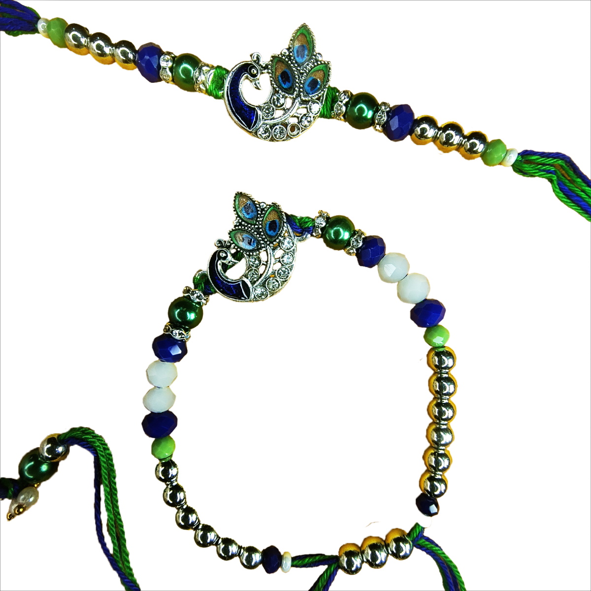 Premium Bhaiya Bhabhi Rakhi Pair with Peacock Design | Designer Raksha Bandhan Rakhi Set by Trishaaya