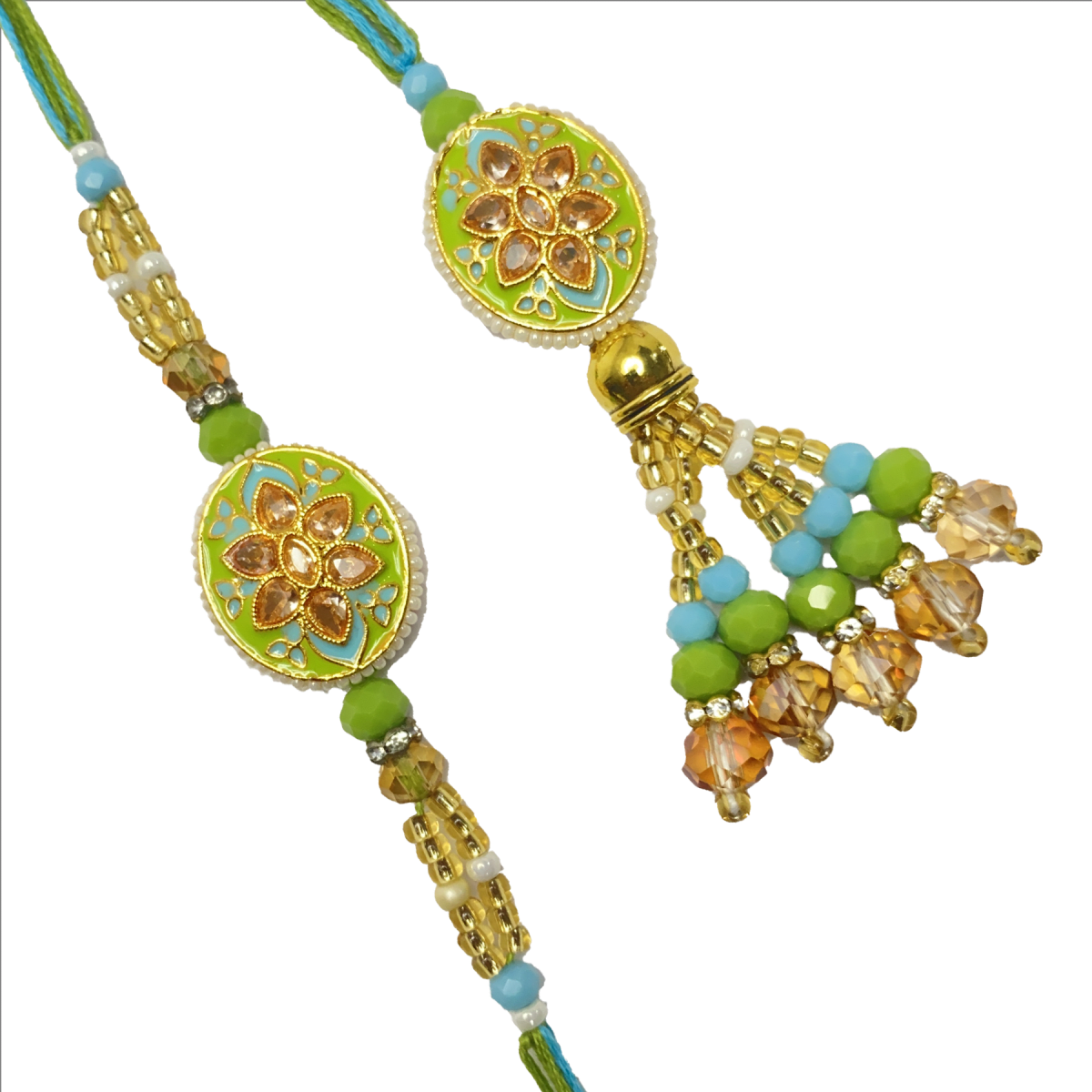 Premium Bhaiya Bhabhi Rakhi Pair with Meenakari Floral Design (3 Shades) | Designer Raksha Bandhan Set by Trishaaya