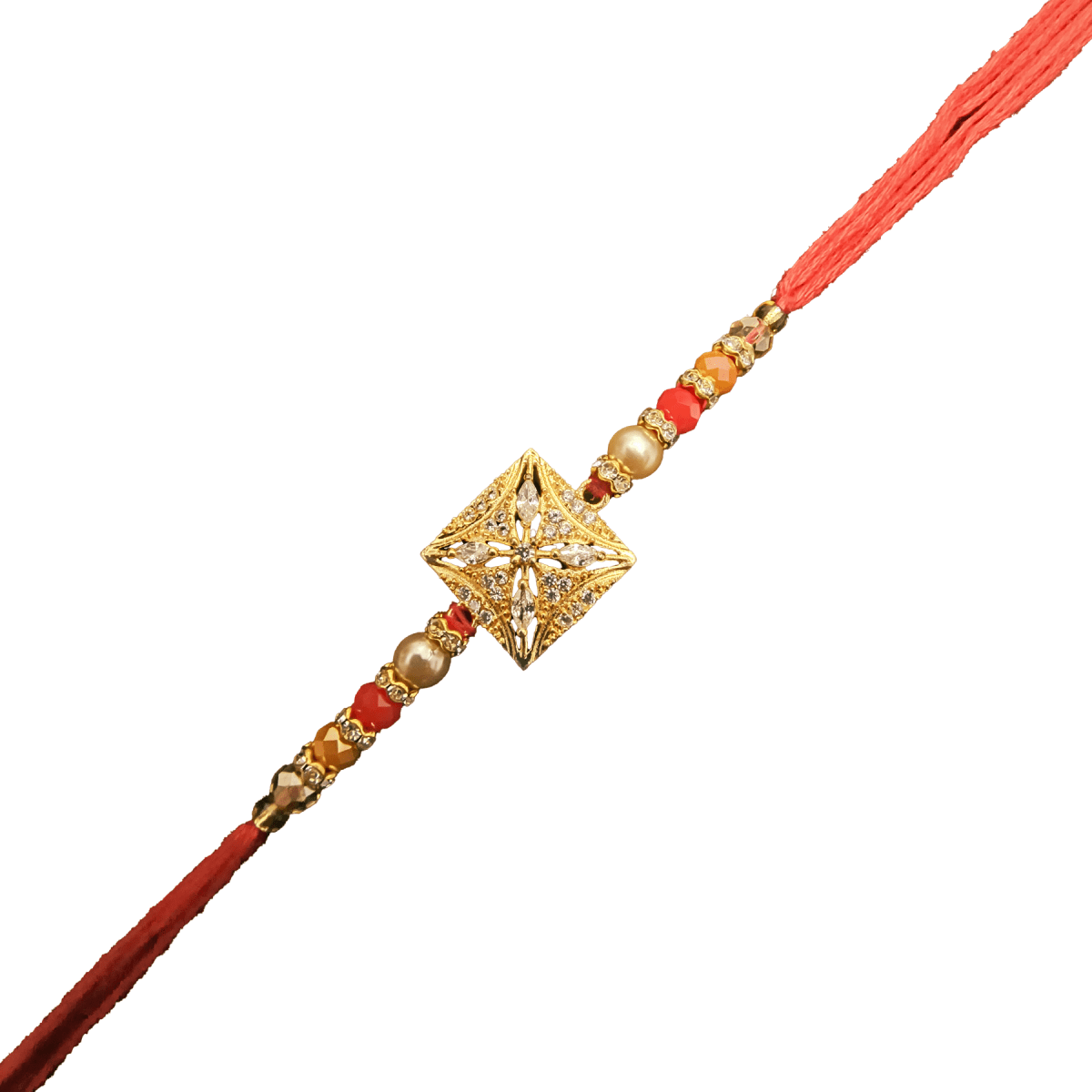 Ad Rakhi for Brother | Golden Designer Rakhi with Crystal & Pearl Beads | Premium Handcrafted Raksha Bandhan Rakhi by Trishaaya