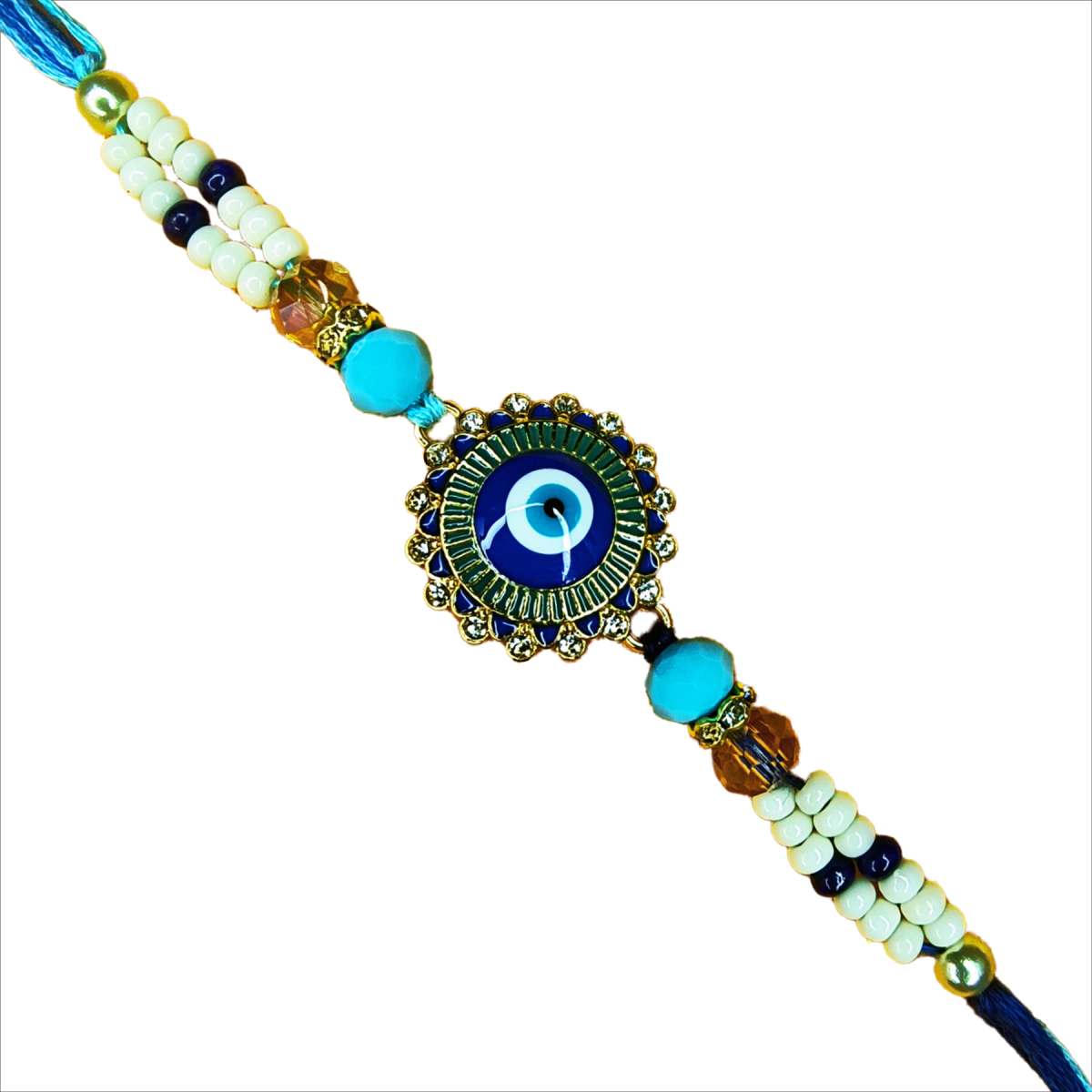 Premium Evil Eye Rakhi in Blue & White | Designer Rakhi for Brother