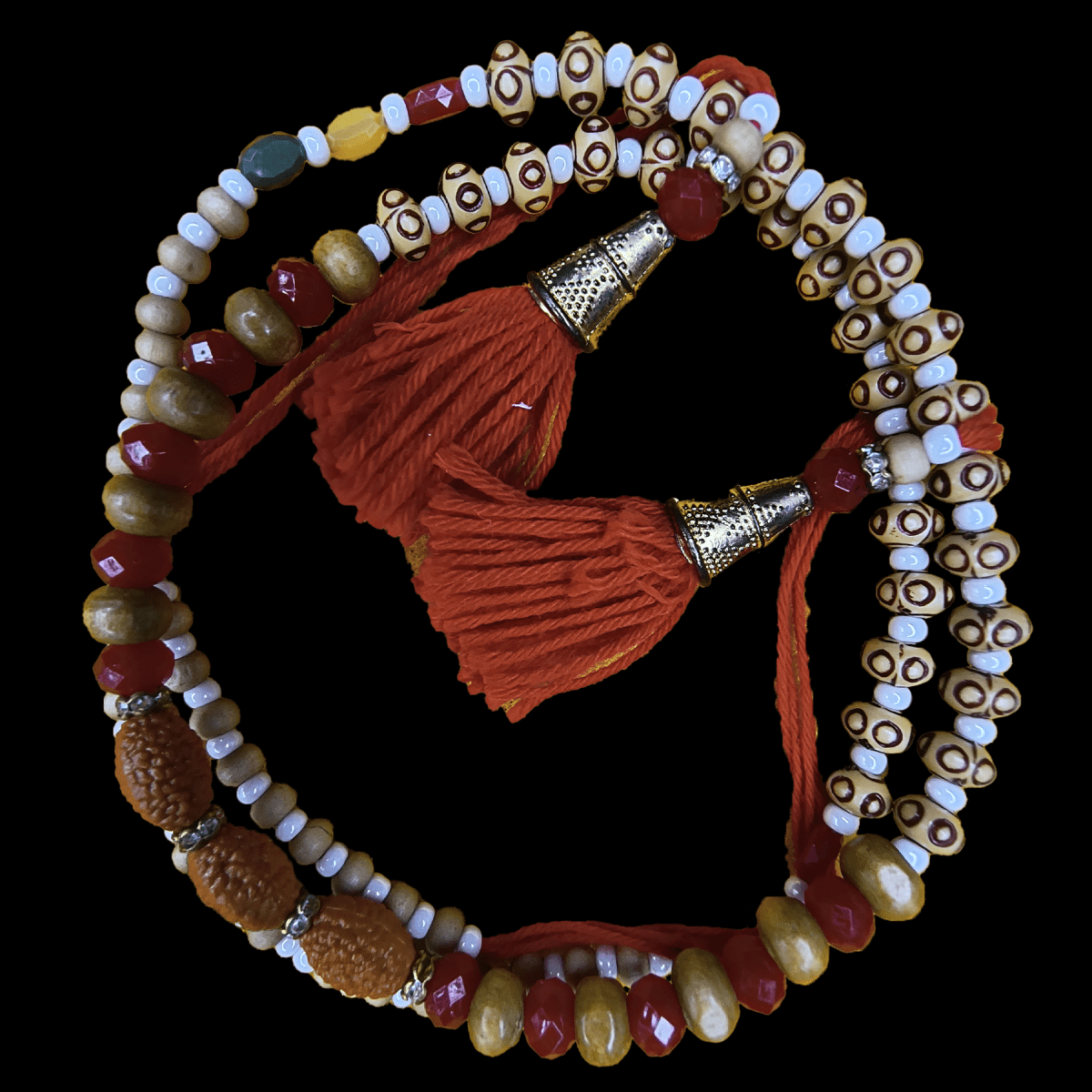 Multilayer Wrap Rakhi for Brother | Traditional Wooden & Rudraksha Beads | Mauli-Inspired Design | Raksha Bandhan Gift by Trishaaya