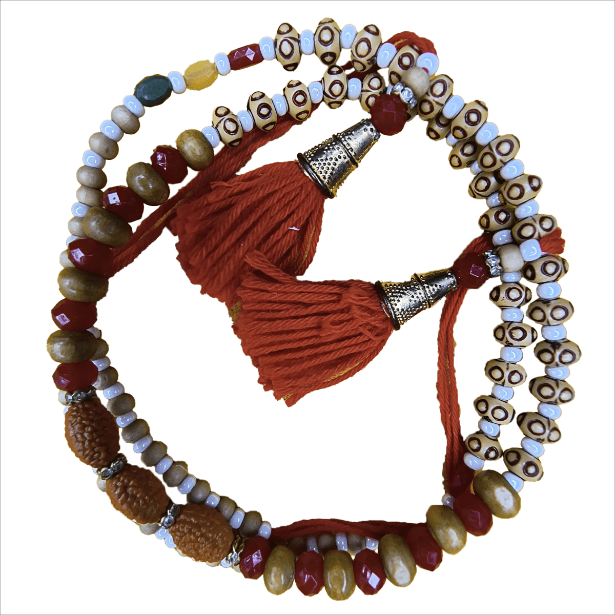 Multilayer Wrap Rakhi for Brother | Traditional Wooden & Rudraksha Beads | Mauli-Inspired Design | Raksha Bandhan Gift by Trishaaya