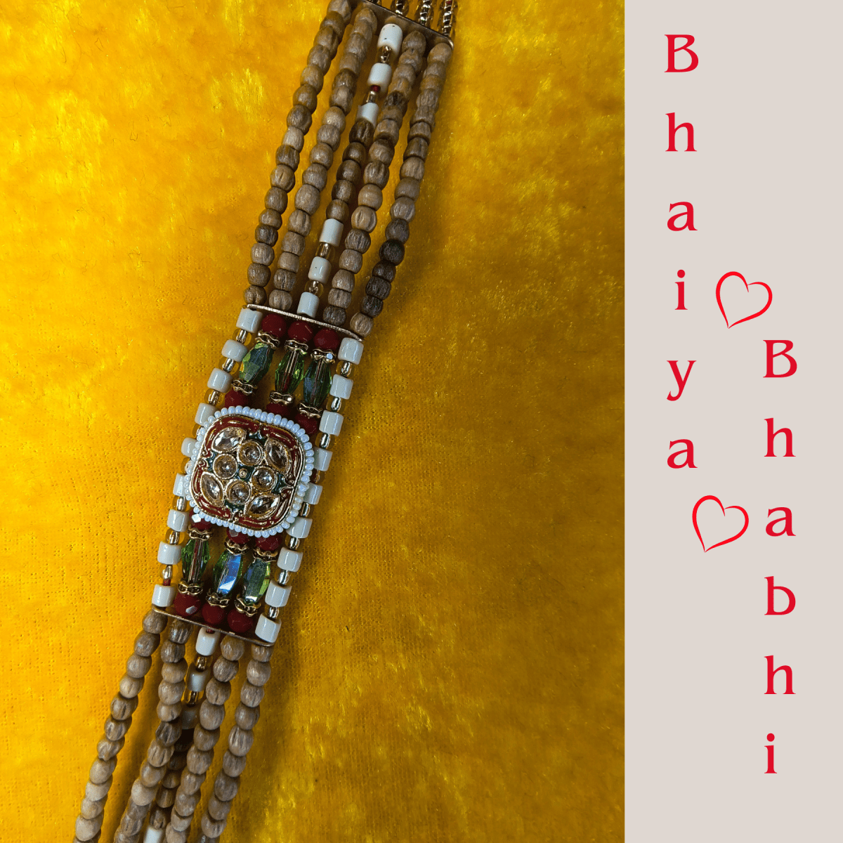 Chandan Beads Bracelet Rakhi for Brother | Kundan Centerpiece & Multilayer Design | Raksha Bandhan Gift by Trishaaya