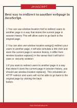 Best way to redirect to another webpage in JavaScript.