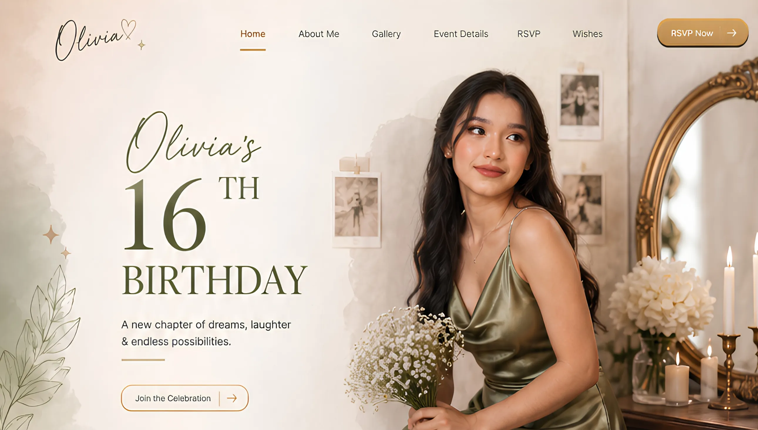 Olivia Birthday Invitation Website UI