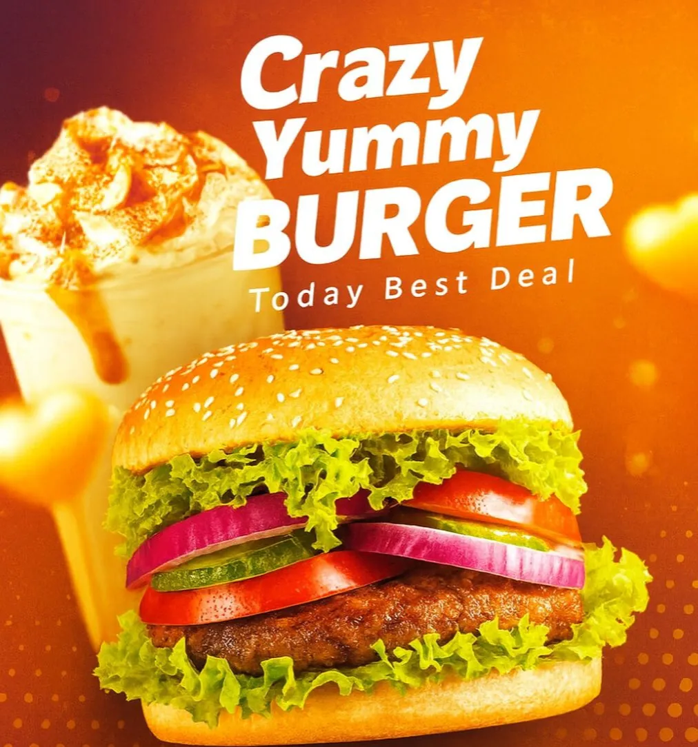 Crazy Yummy Burger Promotional Poster Design