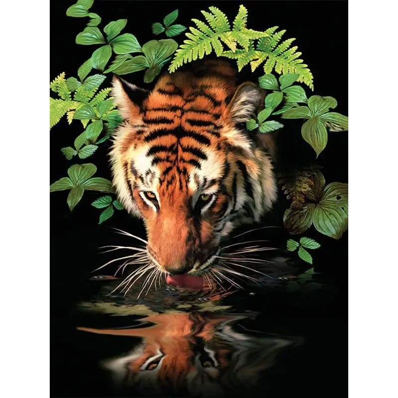 Peinture au Numéro — Tigre buvant à l'eau la nuit