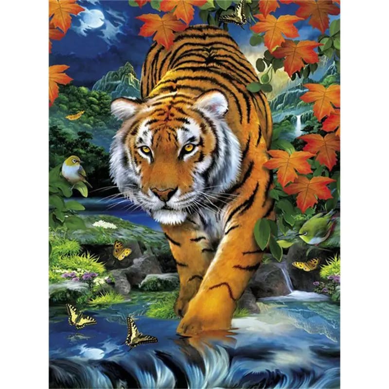 Peinture au Numéro — Tigre au clair de lune parmi les papillons