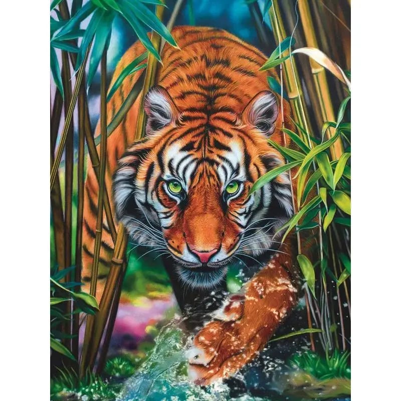 Peinture au Numéro — Tigre traversant un ruisseau entre les bambous