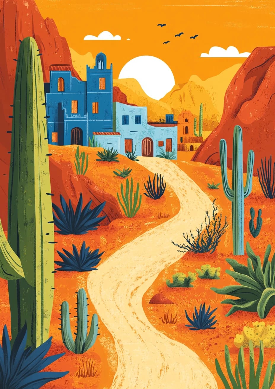Peinture au Numéro — Village désertique aux cactus