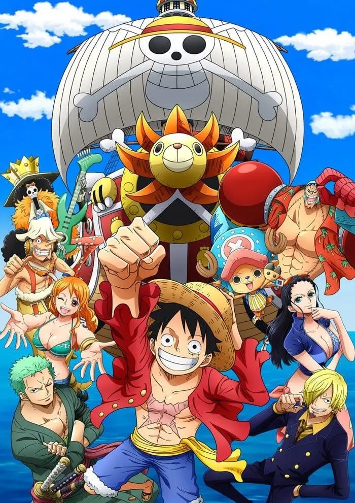 Peinture au Numéro — Équipage du Chapeau de Paille devant le Thousand Sunny (One Piece)
