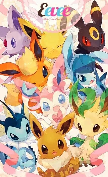 Peinture au Numéro — Évoli et ses évolutions, style kawaii (Pokémon)