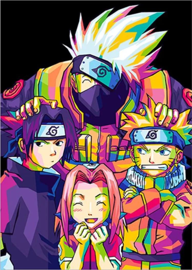 Peinture au Numéro — Équipe 7 pop-art multicolore (Naruto)