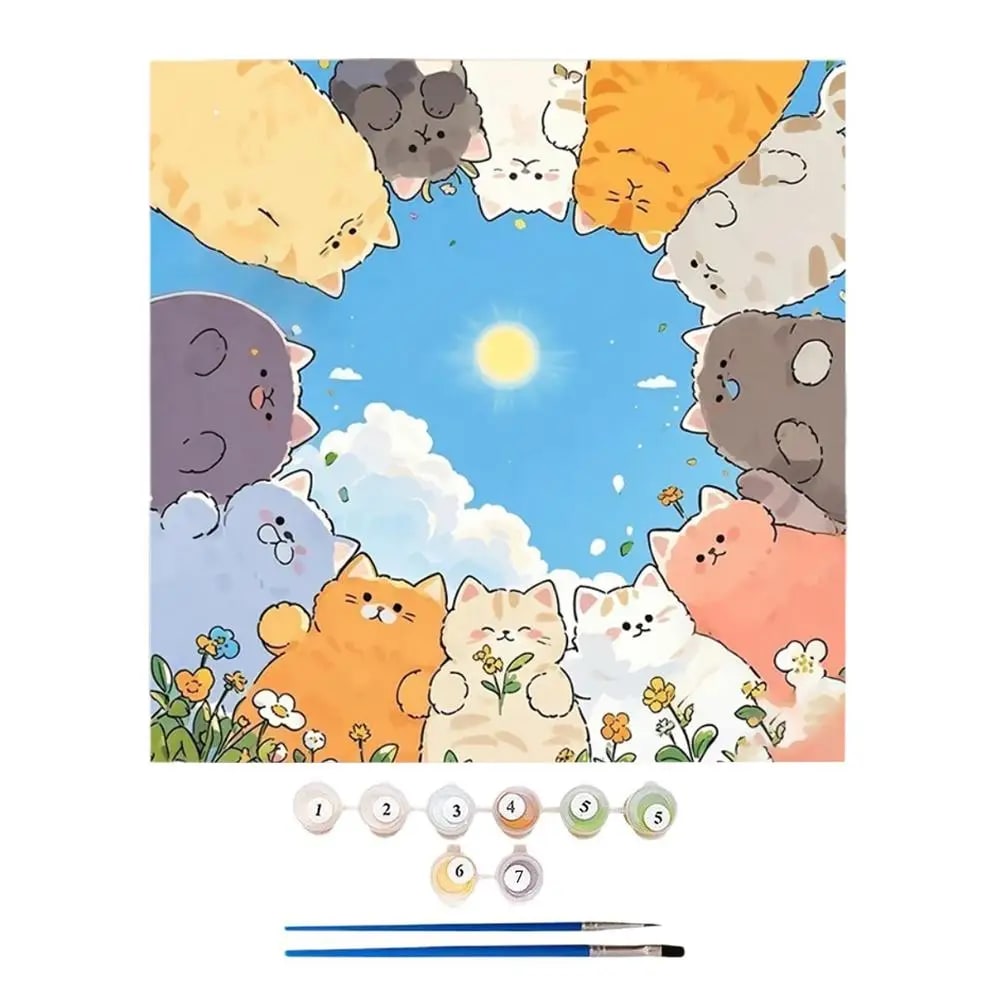 Peinture au Numéro — Cercle de chatons kawaii et soleil