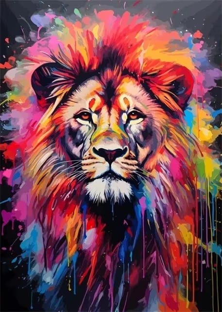 Peinture au Numéro — Lion à la crinière multicolore