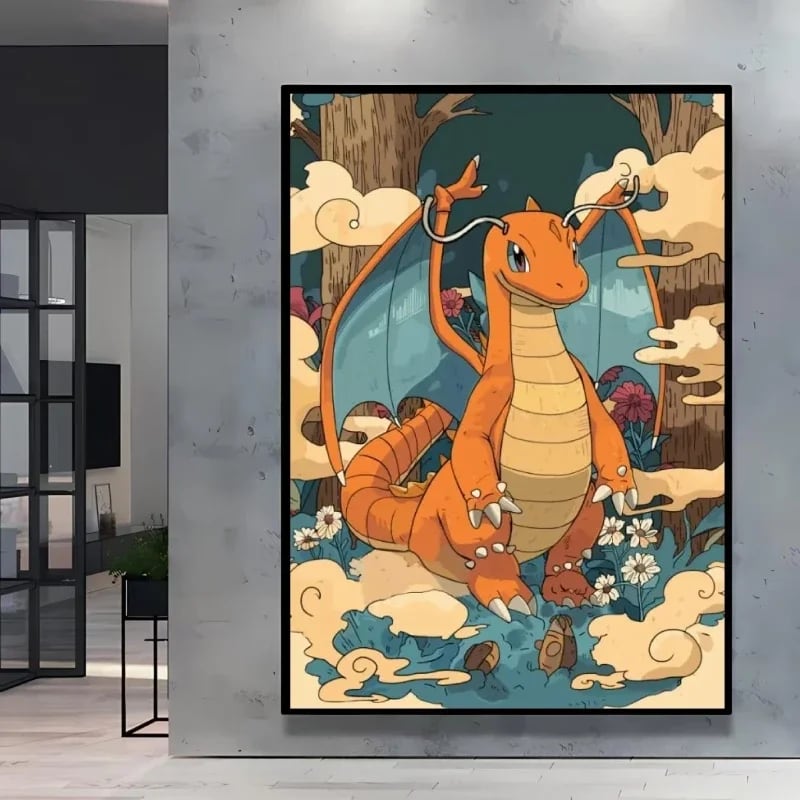 Peinture au Numéro — Dracolosse dans la forêt (Pokémon)