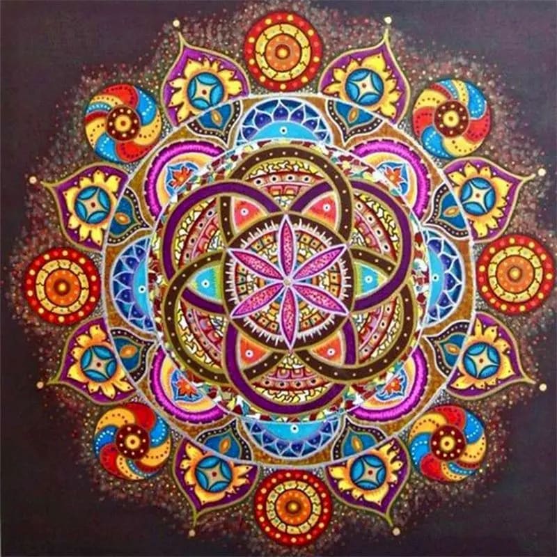 Peinture au Numéro — Mandala fleur de vie coloré sur fond noir