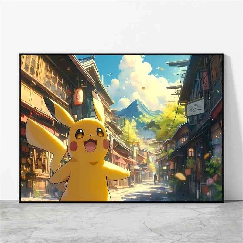Peinture au Numéro — Pikachu dans une rue japonaise (Pokémon)