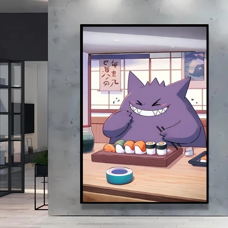 Peinture au Numéro — Ectoplasma dégustant des sushis (Pokémon)