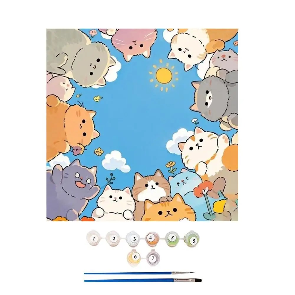 Peinture au Numéro — Ciel de chatons kawaii et soleil