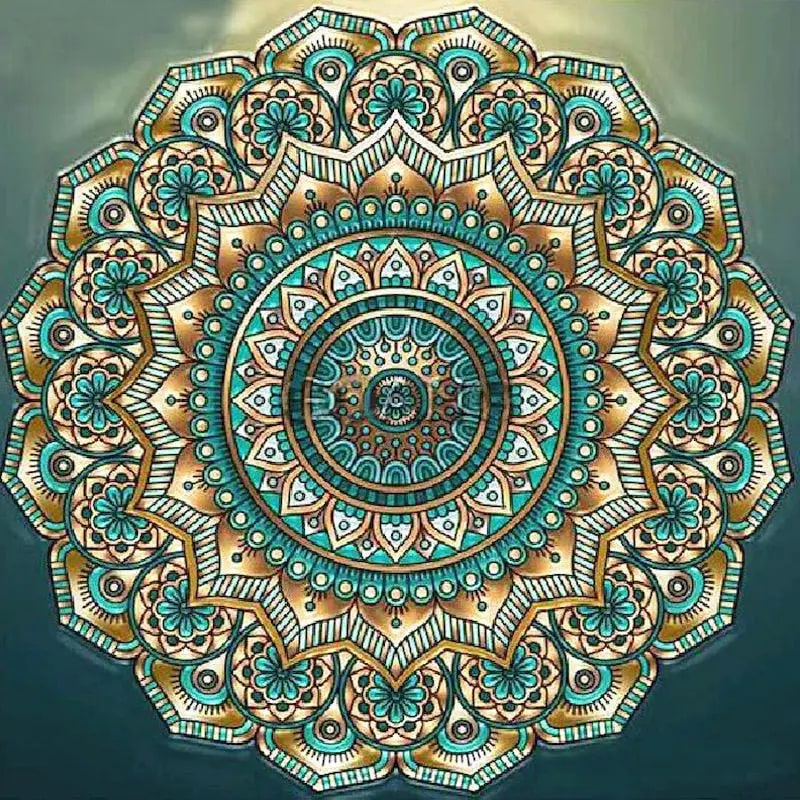 Peinture au Numéro — Mandala doré et turquoise ornemental