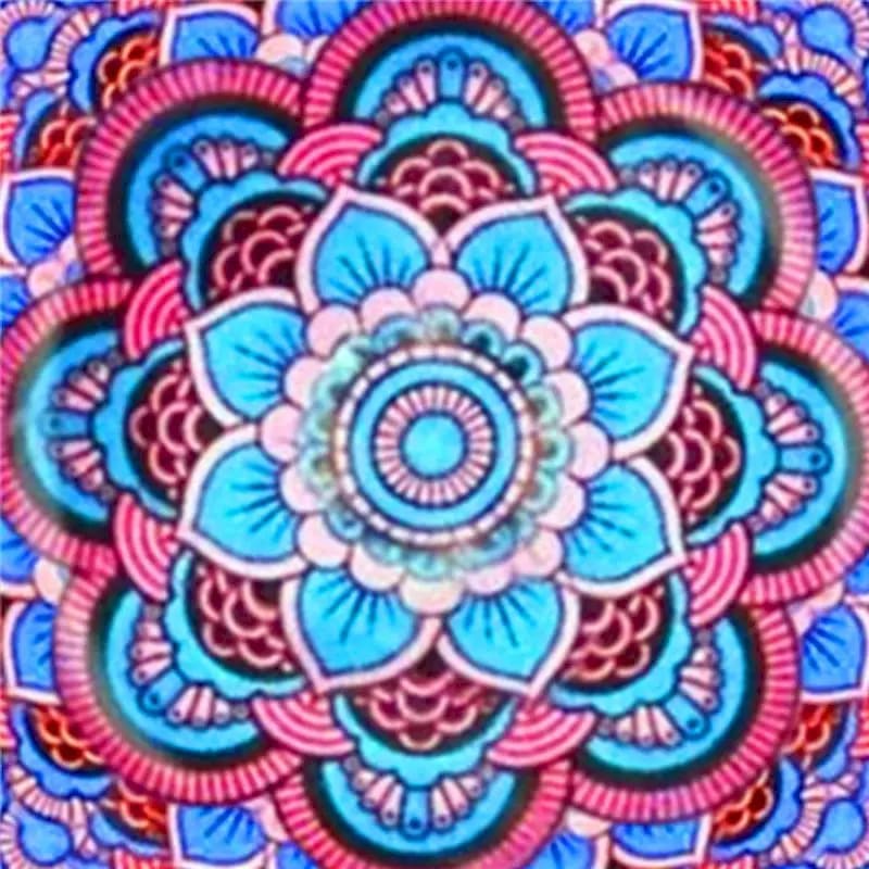 Peinture au Numéro — Mandala floral bleu et rose