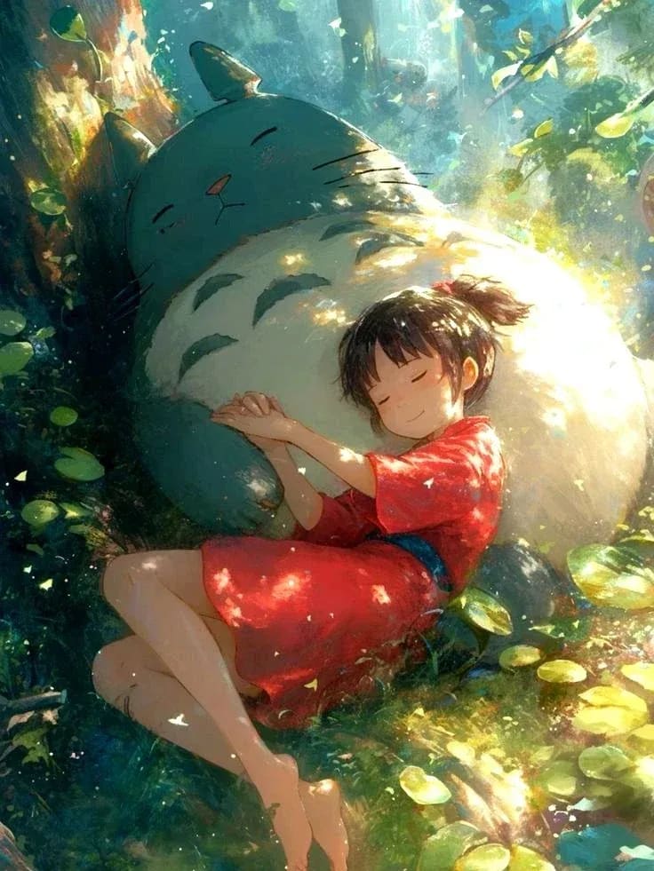 Peinture au Numéro — Fillette endormie contre Totoro (Mon Voisin Totoro)