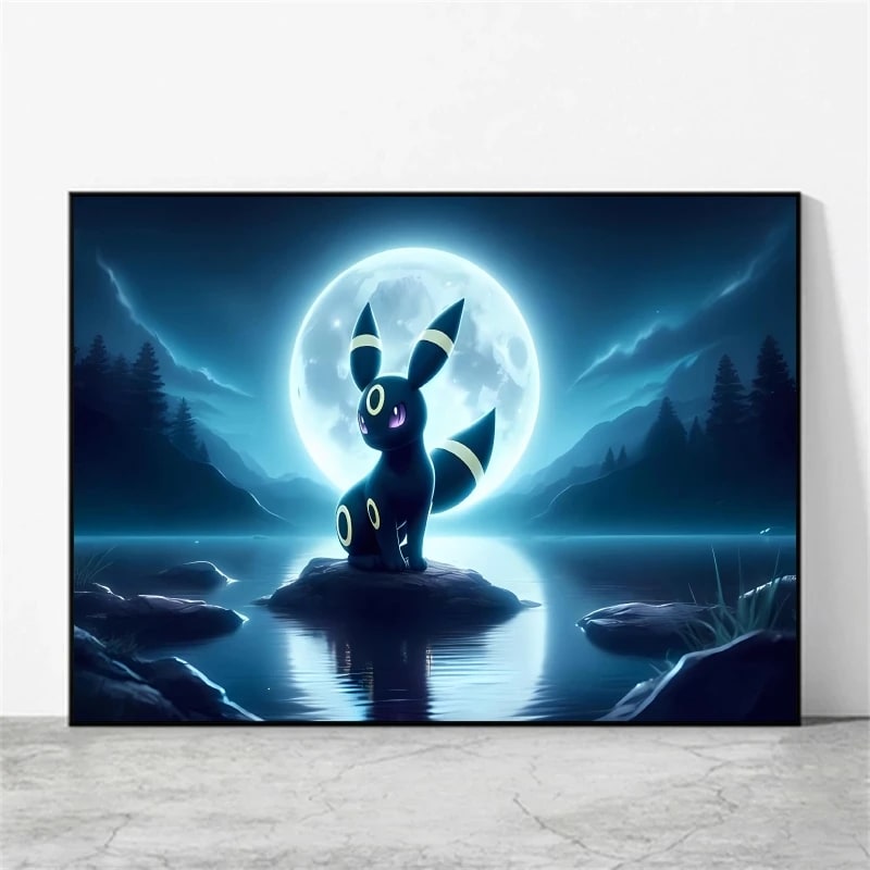 Peinture au Numéro — Noctali au clair de lune sur le lac (Pokémon)