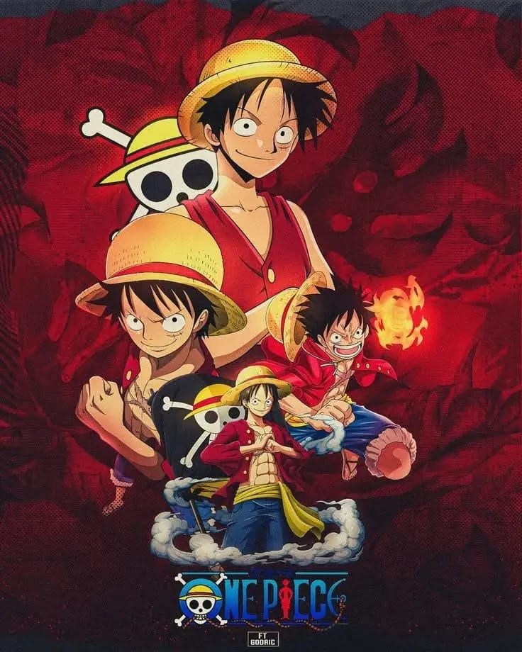 Peinture au Numéro — Luffy au chapeau de paille, montage rouge (One Piece)