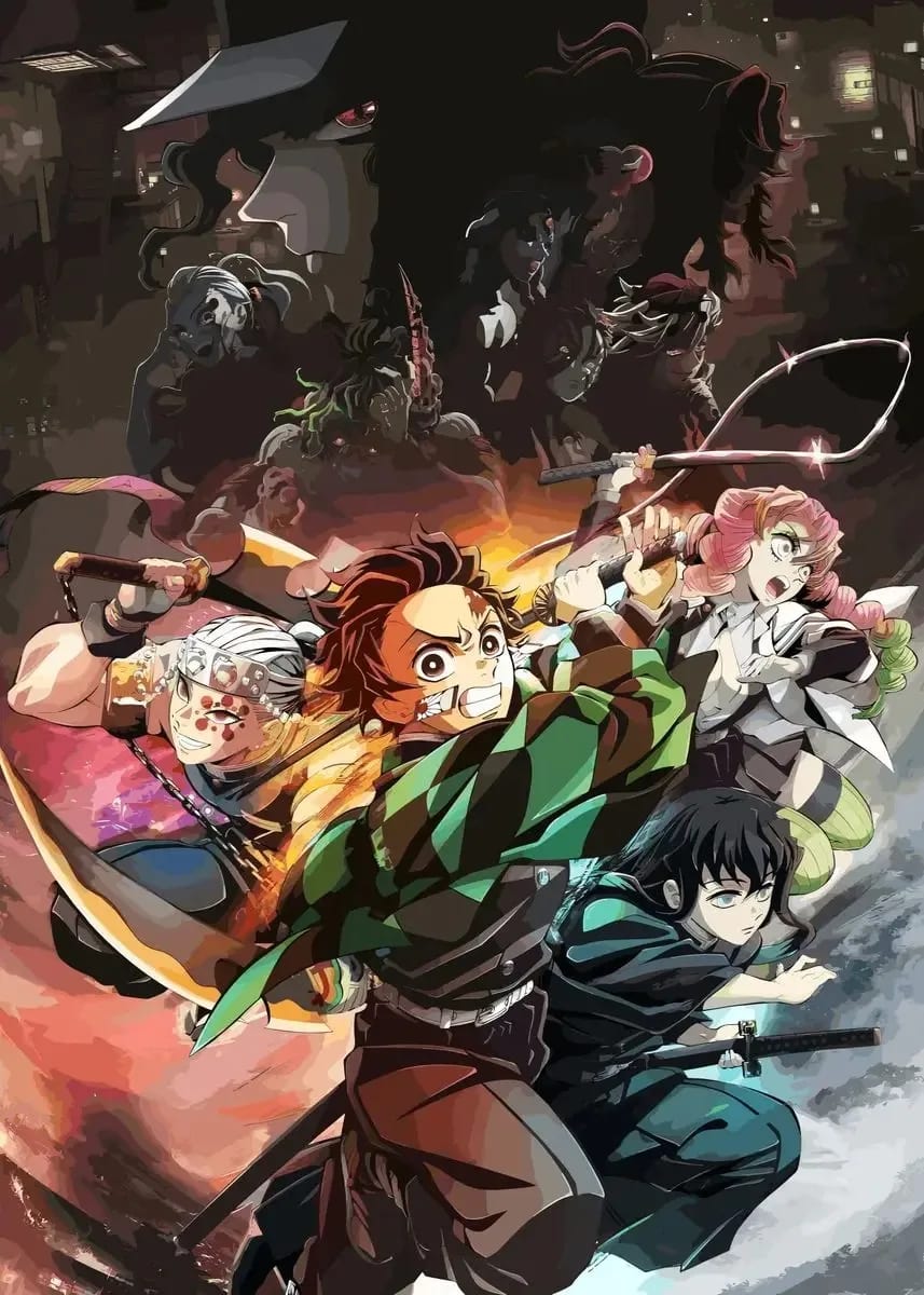 Peinture au Numéro — Piliers Tengen, Mitsuri et Muichiro au combat (Demon Slayer)