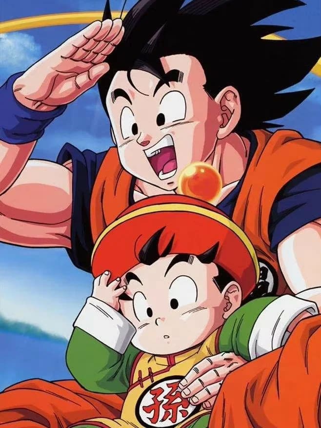 Peinture au Numéro — Goku et Gohan saluant dans le ciel (Dragon Ball)