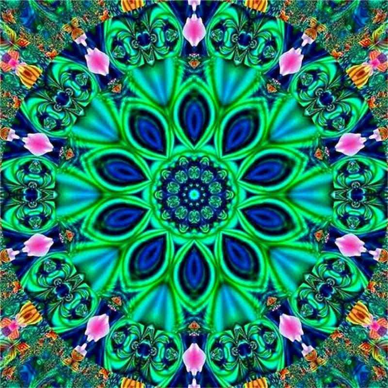 Peinture au Numéro — Mandala kaléidoscope vert et bleu